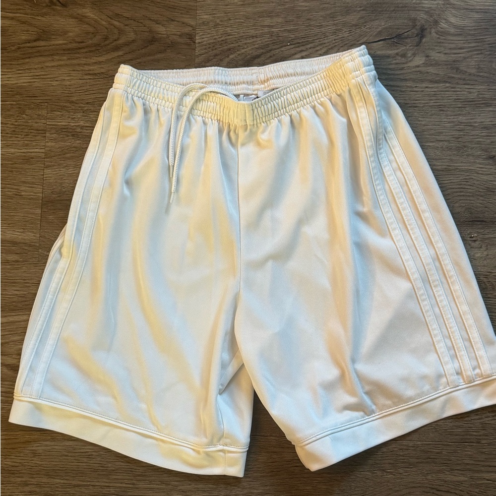 Adidas White Athletic Shorts with Signature Stripes